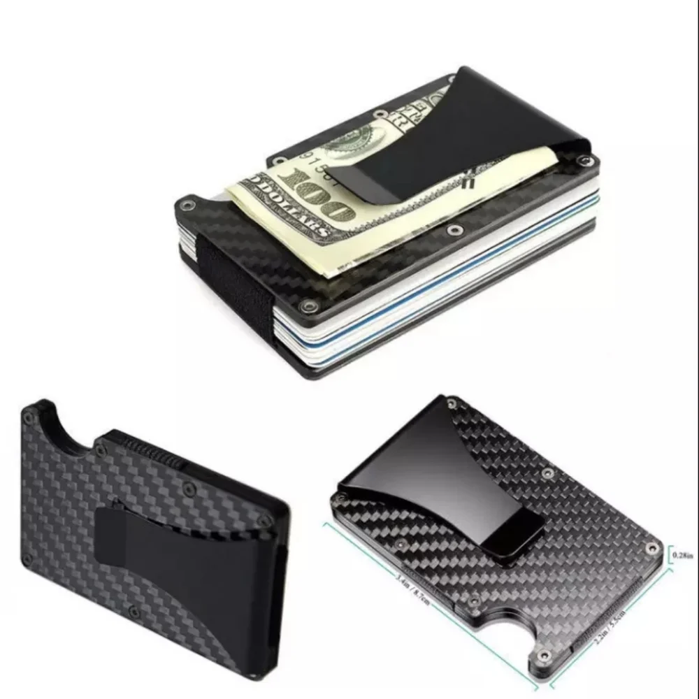 Mens RFID Blocking Carbon Fiber Slim Money Clip Wallet ID Credit Card Holder